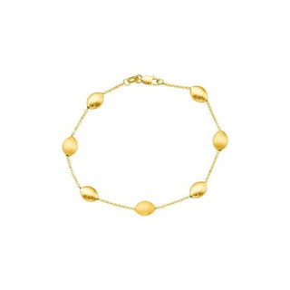 14K Yellow Gold Satin & Matte Pebble Strand Bracelet, 7.25" Real Gold Bracelet, Fashion Beaded Bracelet, Women