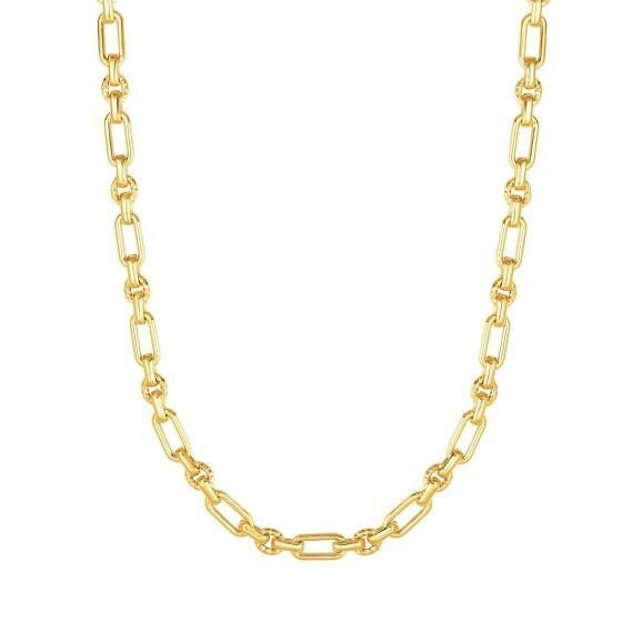 14K Yellow Gold Necklace - 6.3mm Cable Oval Link, 18" Fancy Chain for Women, Real Gold Elongated Oval Link Chain