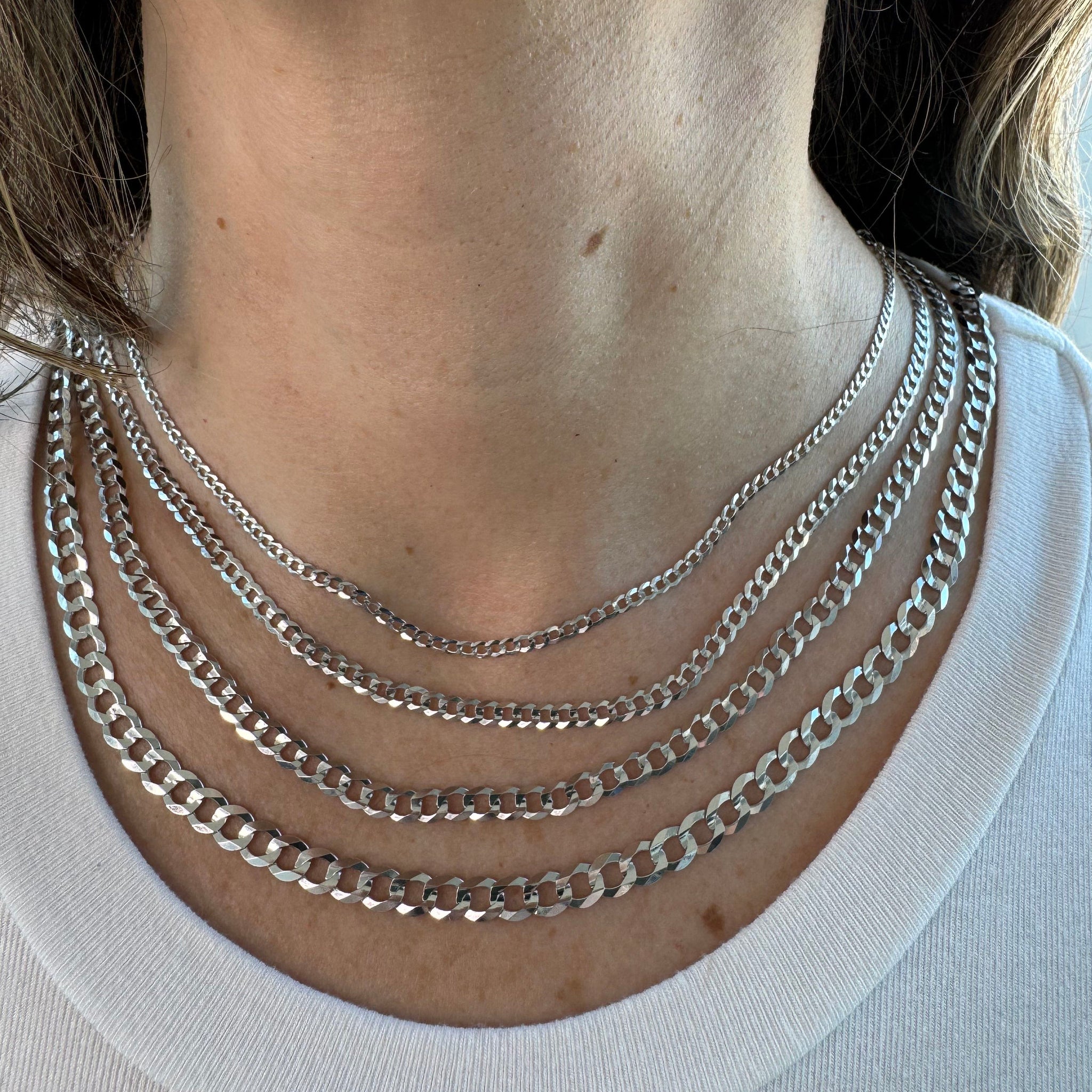 Solid 14K White Gold 2.6mm 3.6mm 4.7mm 5.7mm Comfort Curb Necklace, 16" 18" 20" 22" 24" 26" 30" Real Gold Chain, Curb Chain, Women, Unisex