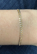 Solid 14K Two Tone Gold 3.6mm Pave Curb Chain Bracelet, 7