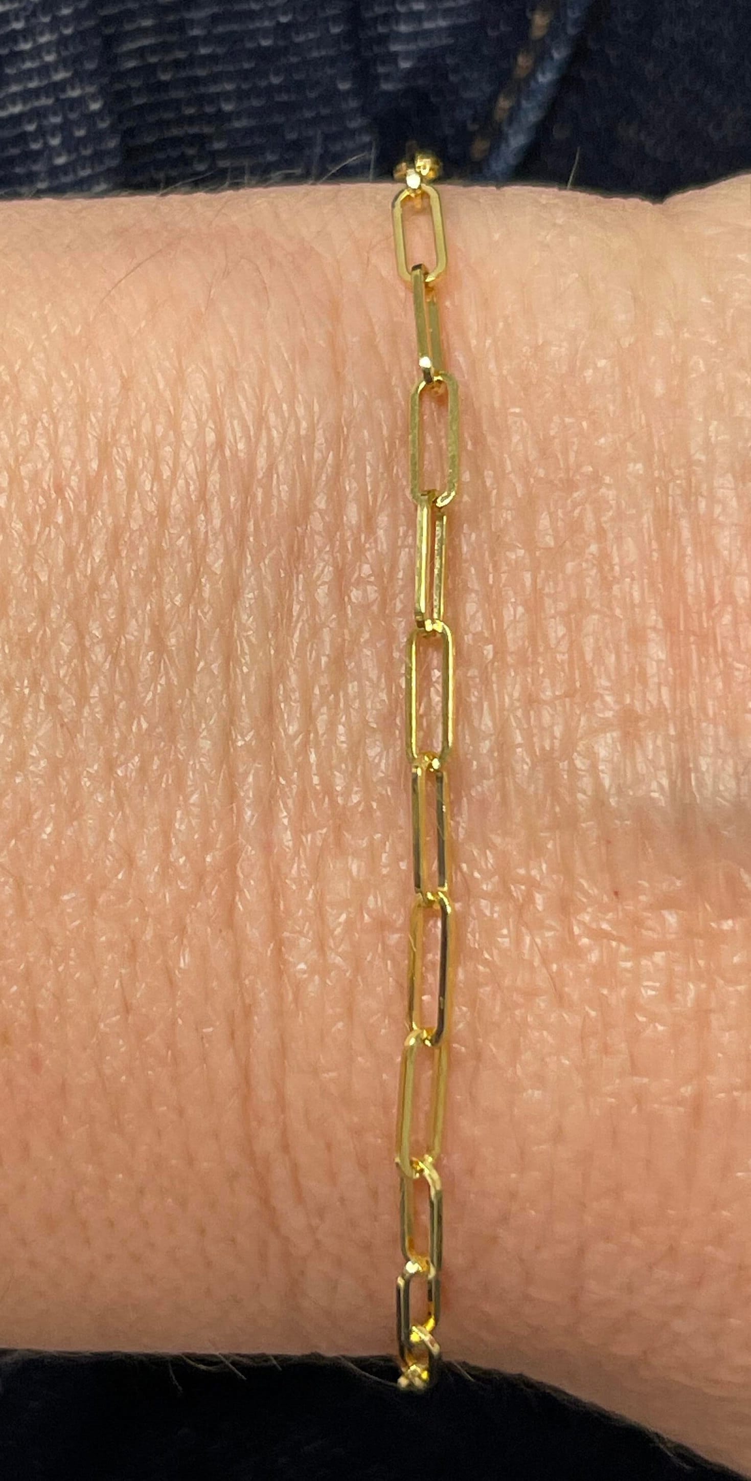 Solid 14K Yellow Gold 7" 7.25" Paperclip Link Chain Bracelet, 2.5mm 3.5mm 4mm Wide Real Gold Bracelet, Women Jewelry