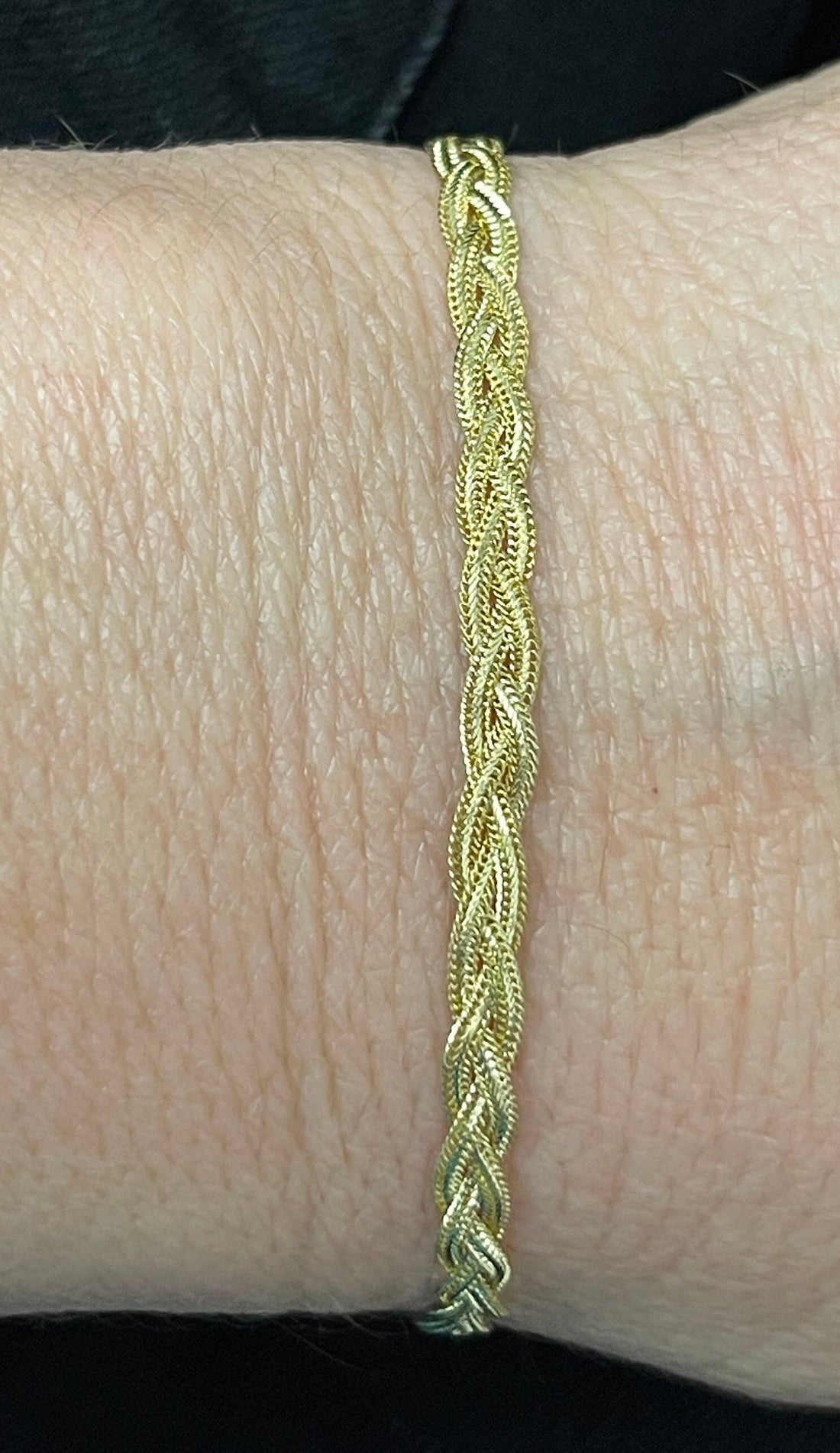 Solid 14K Yellow Gold 3.5mm Braided Fox Chain Bracelet, 7" Real Gold Bracelet, Foxtail Bracelet, Women