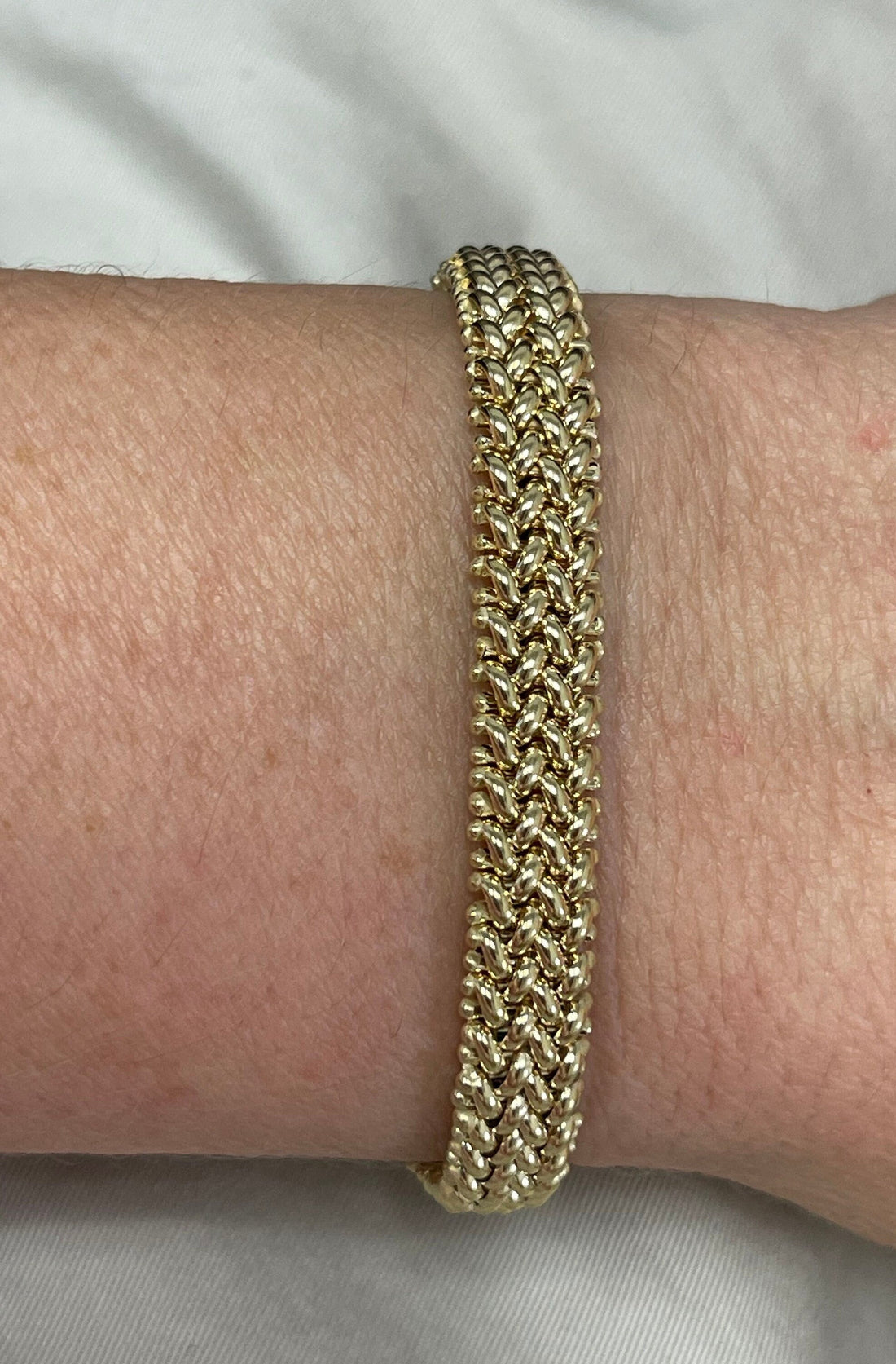 14K Yellow Gold Thick 7" Mesh Woven Bracelet, 8.8mm 14.5mm Wide, Braided Bracelet, Fancy Bracelet, Real Gold Bracelet, Women