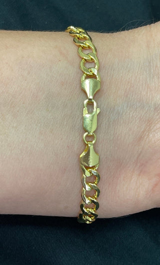 14K Yellow Gold Bracelet Lite Curb Chain with Lobster Lock, 6.2mm Wide, Real Gold Bracelet, Unisex, Women