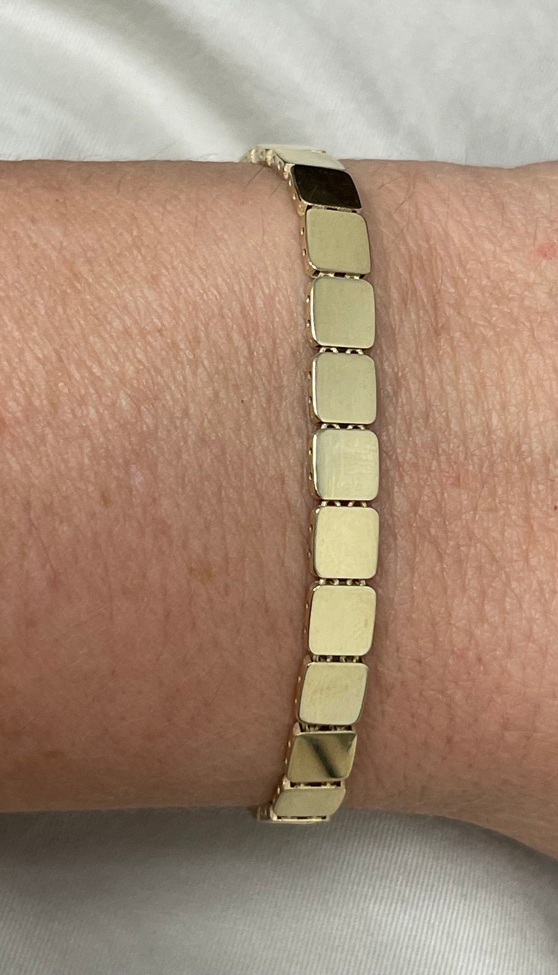 14K Yellow Gold 7" Cube Link Bracelet with Lobster Clasp, 6mm Wide, Square Link Chain, Real Gold Bracelet, Women