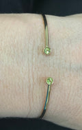 14K Yellow Gold 3mm Peridot Open Cuff Bangle Bracelet, Gemstone Jewelry, Real Gold Bangle, Women