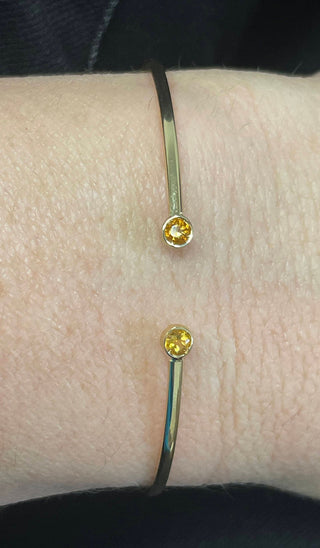 14K Yellow Gold 3mm Citrine Open Cuff Bangle Bracelet, Gemstone Jewelry, Real Gold Bangle, Women