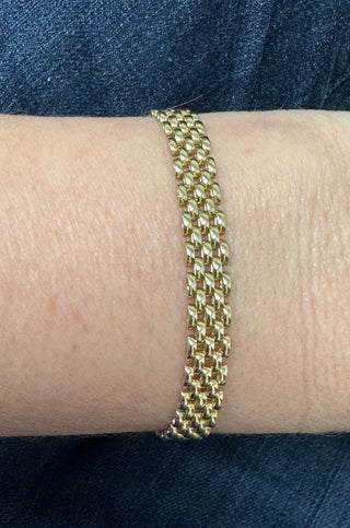 14K Yellow Gold 7" Panther Bracelet, 4mm 6.5mm 9mm Wide, 3-5-7 Link Rows, Real Gold Bracelet, Women