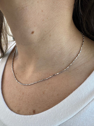 Solid 14K White Gold 0.9mm 1.1mm 1.3mm Diamond Cut Bar and Bead Chain, 16" 18" 20" Real Gold Necklace, Beaded Chain, Women