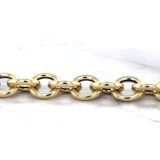 14K Yellow Gold 12mm Round Link Bracelet with Push Lock Clasp, 7.5" Real Gold Bracelet, Chuncky Circle Link Bracelet, Women