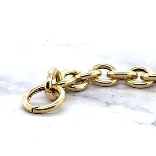 14K Yellow Gold 12mm Round Link Bracelet with Push Lock Clasp, 7.5" Real Gold Bracelet, Chuncky Circle Link Bracelet, Women