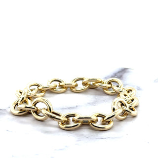 14K Yellow Gold 12mm Round Link Bracelet with Push Lock Clasp, 7.5" Real Gold Bracelet, Chuncky Circle Link Bracelet, Women