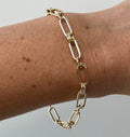 14K Yellow Gold 5.6mm Paperclip Ring Connecting Links Bracelet, 7.5