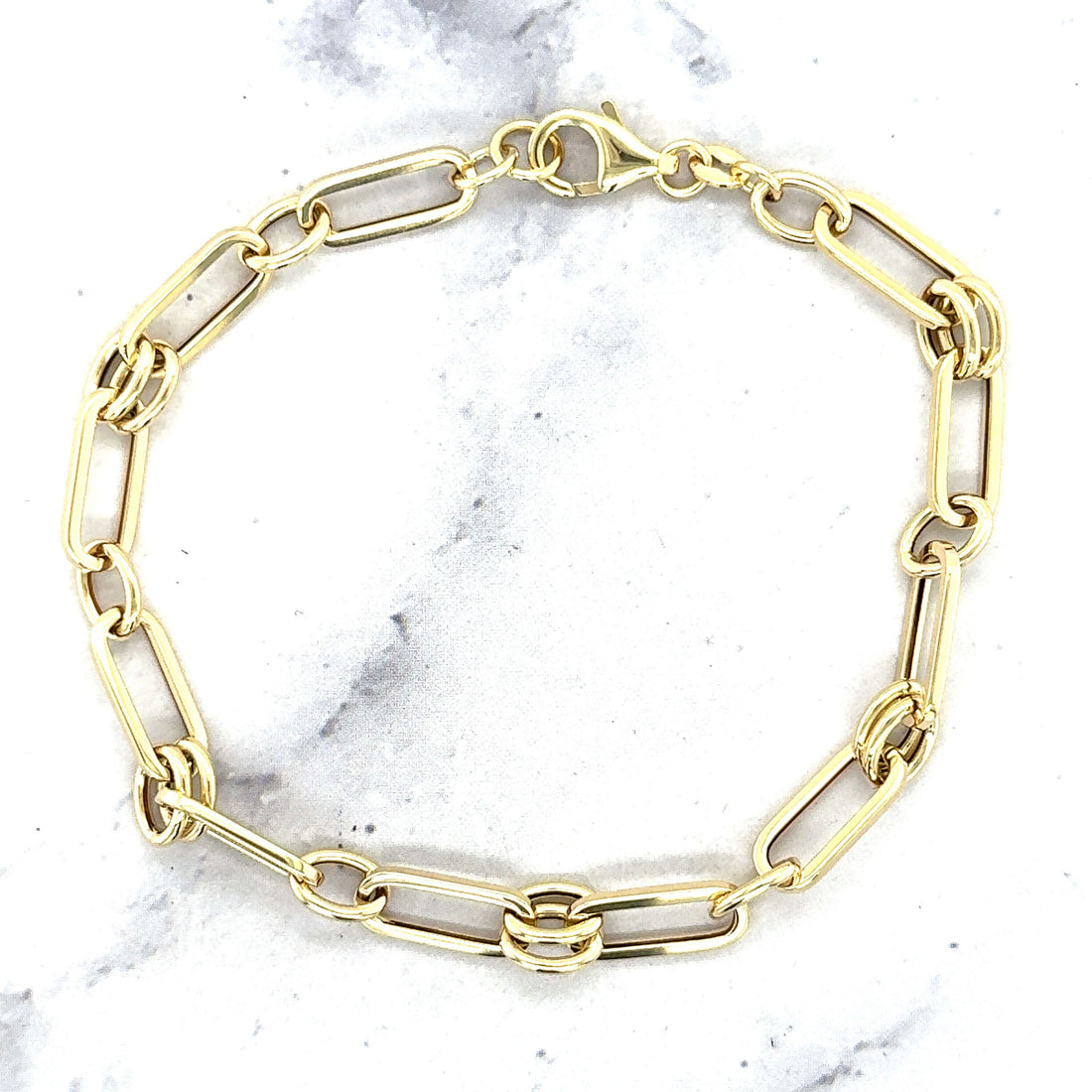 14K Yellow Gold 5.6mm Paperclip Ring Connecting Links Bracelet, 7.5" Real Gold Bracelet, Round Links Paperclip Bracelet, Round Paperclip, Wo