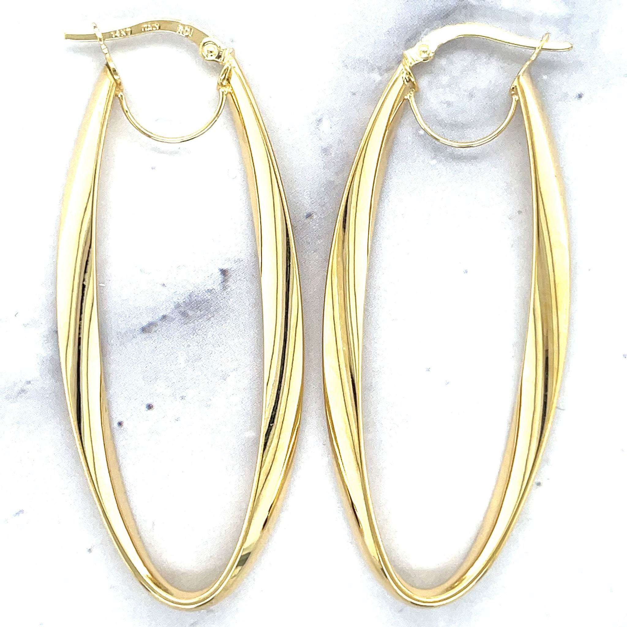 14K Yellow Gold 50x15mm Twisted Oval Hinged Hoop Earrings, 3.5mm Thick, Oval Earrings, Twist Hoops, Real Gold Hoops, Women