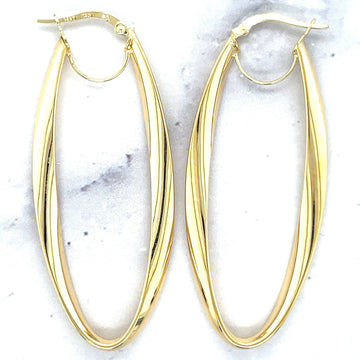 14K Yellow Gold 50x15mm Twisted Oval Hinged Hoop Earrings, 3.5mm Thick, Oval Earrings, Twist Hoops, Real Gold Hoops, Women