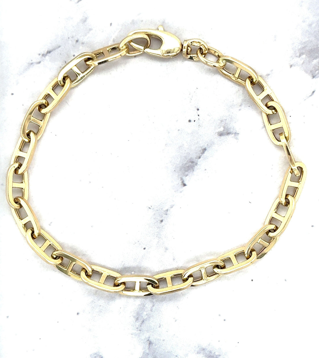 14K Yellow Gold Polished 5.1mm Mariner Bracelet, 7.5" Real Gold Bracelet, Puffed Mariner Bracelet, Women