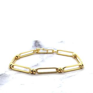 14K Yellow Gold 6mm Paperclip Double Ring Connecting Links Bracelet, 7.5" Real Gold Bracelet, Long Links Paperclip Bracelet, Rectangle Paper