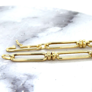 14K Yellow Gold 6mm Paperclip Double Ring Connecting Links Bracelet, 7.5" Real Gold Bracelet, Long Links Paperclip Bracelet, Rectangle Paper