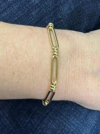 14K Yellow Gold 6mm Paperclip Double Ring Connecting Links Bracelet, 7.5" Real Gold Bracelet, Long Links Paperclip Bracelet, Rectangle Paper