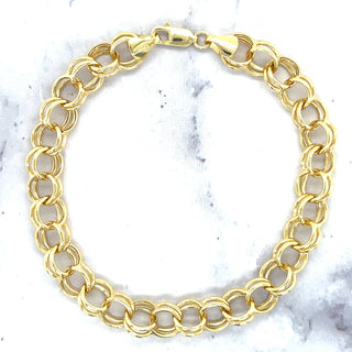 14K Yellow Gold 3.8mm 5.8mm 8.2mm Double Link Charm Bracelet, 7.25" 8" Real Gold Bracelet, Mini Round Link Bracelet, Women