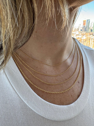 Solid 14K Yellow Gold 1.1mm 1.3mm 1.5mm 1.9mm Round Cable Necklace, 16" 18" 20" Real Gold Chain, Round Cable Chain, Women