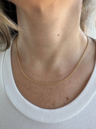 Solid 14K Yellow Gold 1.1mm 1.3mm 1.5mm 1.9mm Round Cable Necklace, 16" 18" 20" Real Gold Chain, Round Cable Chain, Women