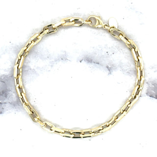 14K Yellow Gold 4.2mm Chuncky Paperclip Bracelet, 7.5" Corto Link Bracelet, Real Gold Cable Link Bracelet, Women