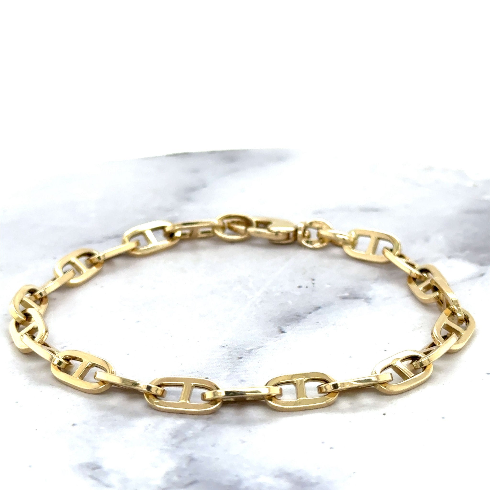 14K Yellow Gold Polished 5.1mm Mariner Bracelet, 7.5" Real Gold Bracelet, Puffed Mariner Bracelet, Women