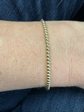 14K Yellow Gold 2mm 3mm Bead Cuff Bangle, 6.5