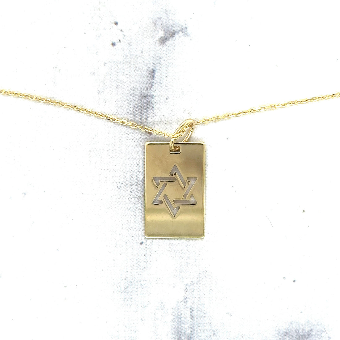 14k Yellow Gold Rectangular Star of David Pendant on 18" Cable Chain, Magen David Pendant, Real Gold Chain, Unisex