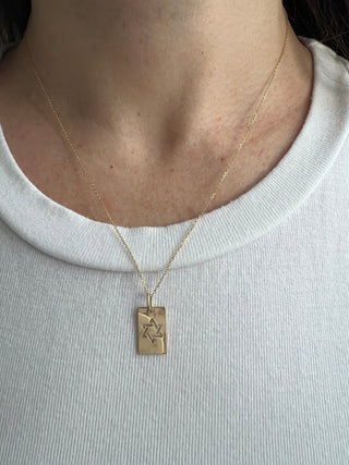 14k Yellow Gold Rectangular Star of David Pendant on 18" Cable Chain, Magen David Pendant, Real Gold Chain, Unisex