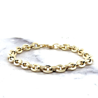 14K Yellow Gold 6.5mm Oval Link Bracelet, 7.5" Polished Real Gold Bracelet, Thick Oval Bracelet, Women