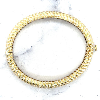 14K Yellow Gold Twisted Oval Bangle with Box Clasp, 7" Real Gold Bangle, Oval Bangle, Women