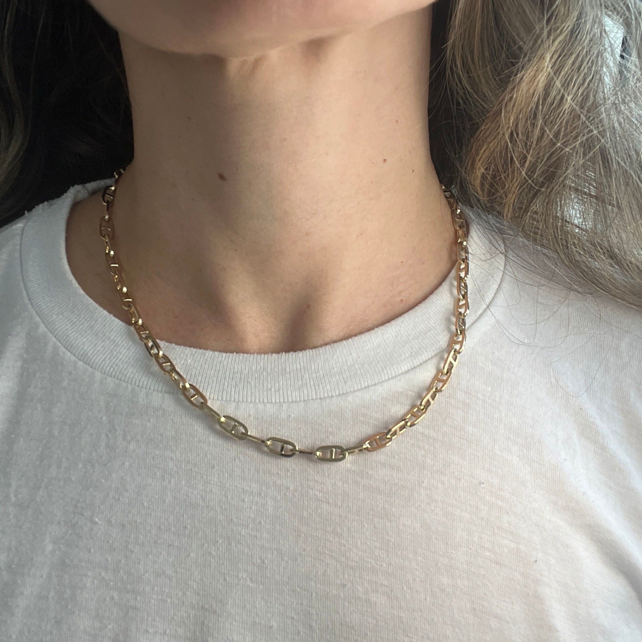 14K Yellow Gold Polished 5.1mm Mariner Necklace, 18" Real Gold Chain, Puffed Mariner Necklace, Women