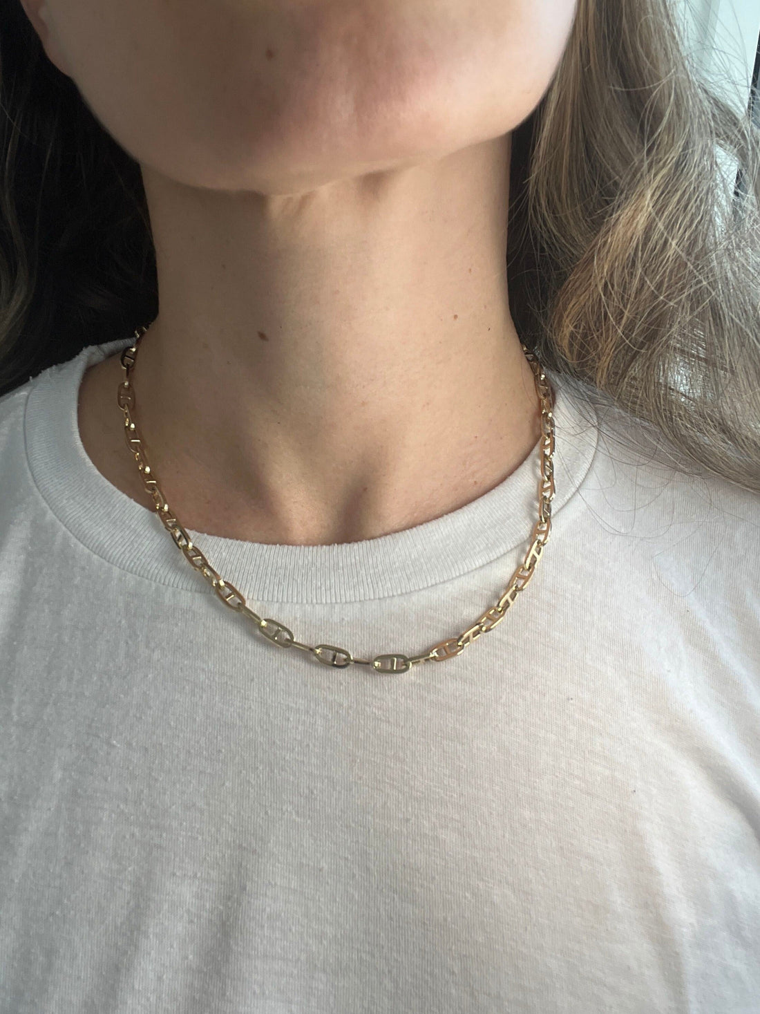 14K Yellow Gold Polished 5.1mm Mariner Necklace, 18" Real Gold Chain, Puffed Mariner Necklace, Women