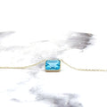 14K Yellow Gold Emerald Cut Blue Topaz Necklace, 18