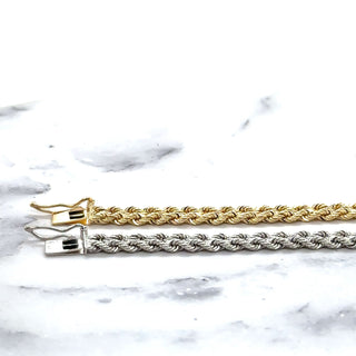 Solid 14K Gold 4.8mm Two Row Rope Chain Bracelet with Box Lock, 7" 8" Real Gold Bracelet, Yellow Gold, White Gold, Women, Unisex