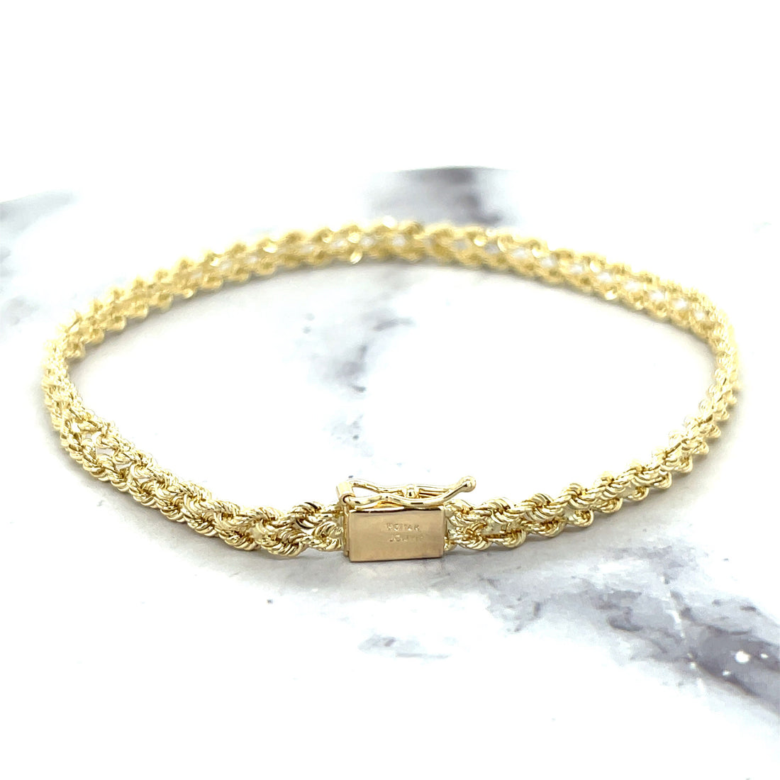 Solid 14K Gold 4.8mm Two Row Rope Chain Bracelet with Box Lock, 7" 8" Real Gold Bracelet, Yellow Gold, White Gold, Women, Unisex