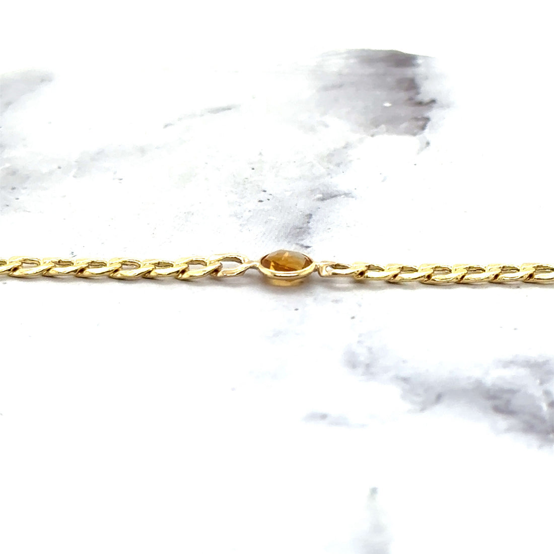 14K Yellow Gold 6mm Adjustable Round Citrine Curb Bracelet, 7.25" Birthstone Bracelet, Topaz, Peridot, Amethyst, Garnet Gemstone, Women