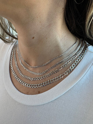 Solid 14K White Gold 2.6mm 3.6mm 4.7mm 5.7mm Comfort Curb Necklace, 16" 18" 20" 22" 24" 26" 30" Real Gold Chain, Curb Chain, Women, Unisex