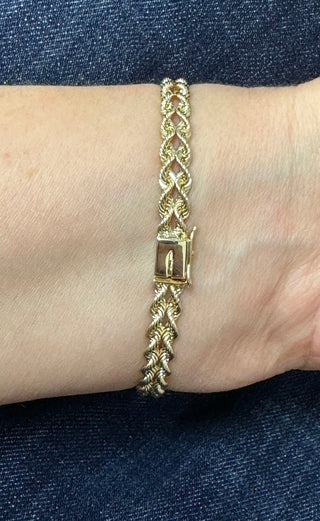 Solid 14K Yellow Gold 6.2mm Double Row Rope Chain Bracelet with Box Lock, 7" 8" Real Gold Bracelet, Weaved Rope Bracelet, Women, Unisex