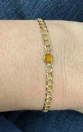 14K Yellow Gold 6mm Adjustable Round Citrine Curb Bracelet, 7.25