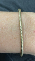 14K Yellow Gold 3.4mm Weaved Bangle With Lobster Clasp, 7.25