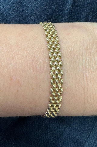 14K Yellow Gold 7" Panther Bracelet, 6.5mm Wide, 5 Link Rows, Real Gold, Trendy Bracelet, Women