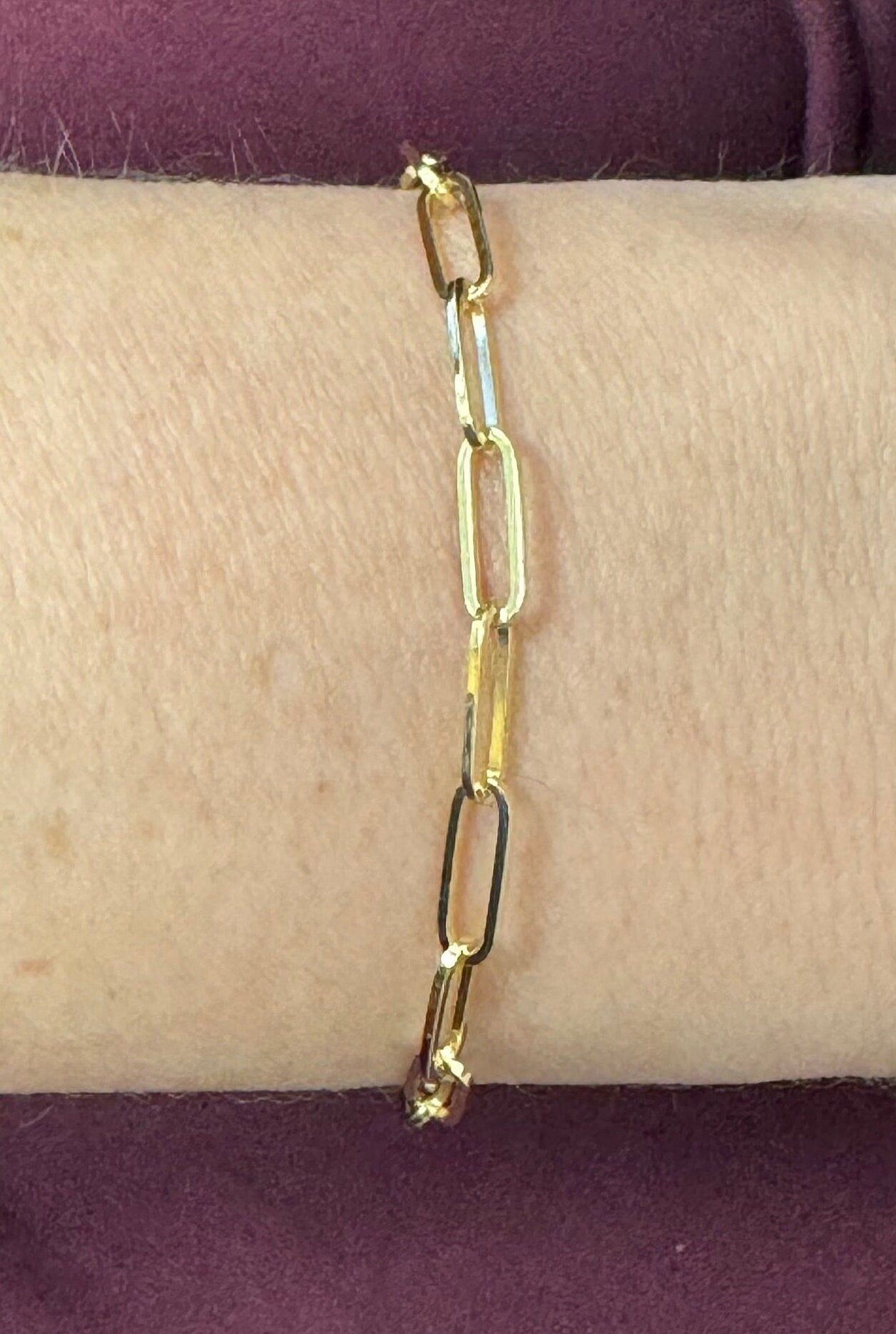 Solid 14K Yellow Gold 7" 7.25" Paperclip Link Chain Bracelet, 2.5mm 3.5mm 4mm Wide Real Gold Bracelet, Women Jewelry