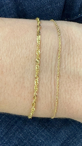 Solid 14K Yellow Gold 1.1mm 2.1mm Singapore Chain Bracelet, 7" Dainty Twisted Rope Bracelet, Real Gold Bracelet, Women