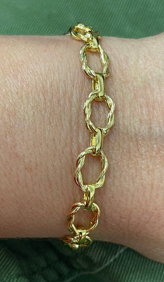 14K Yellow Gold 7.5" Twisted Oval Link Bracelet, 10mm Wide, Real Gold Bracelet, Women Wide Link Bracelet