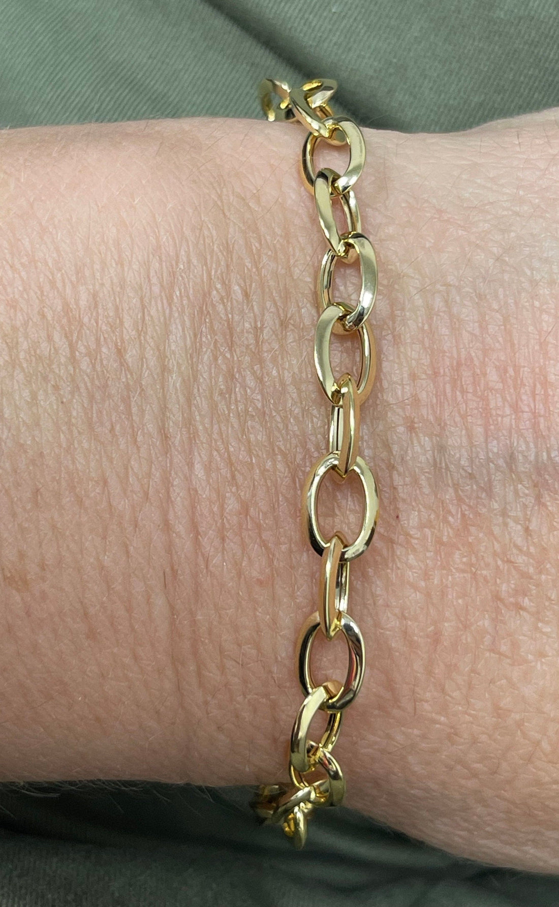 14K Yellow Gold 7.5" Mini Oval Link Bracelet, 5mm Wide, Real Gold Bracelet, Women