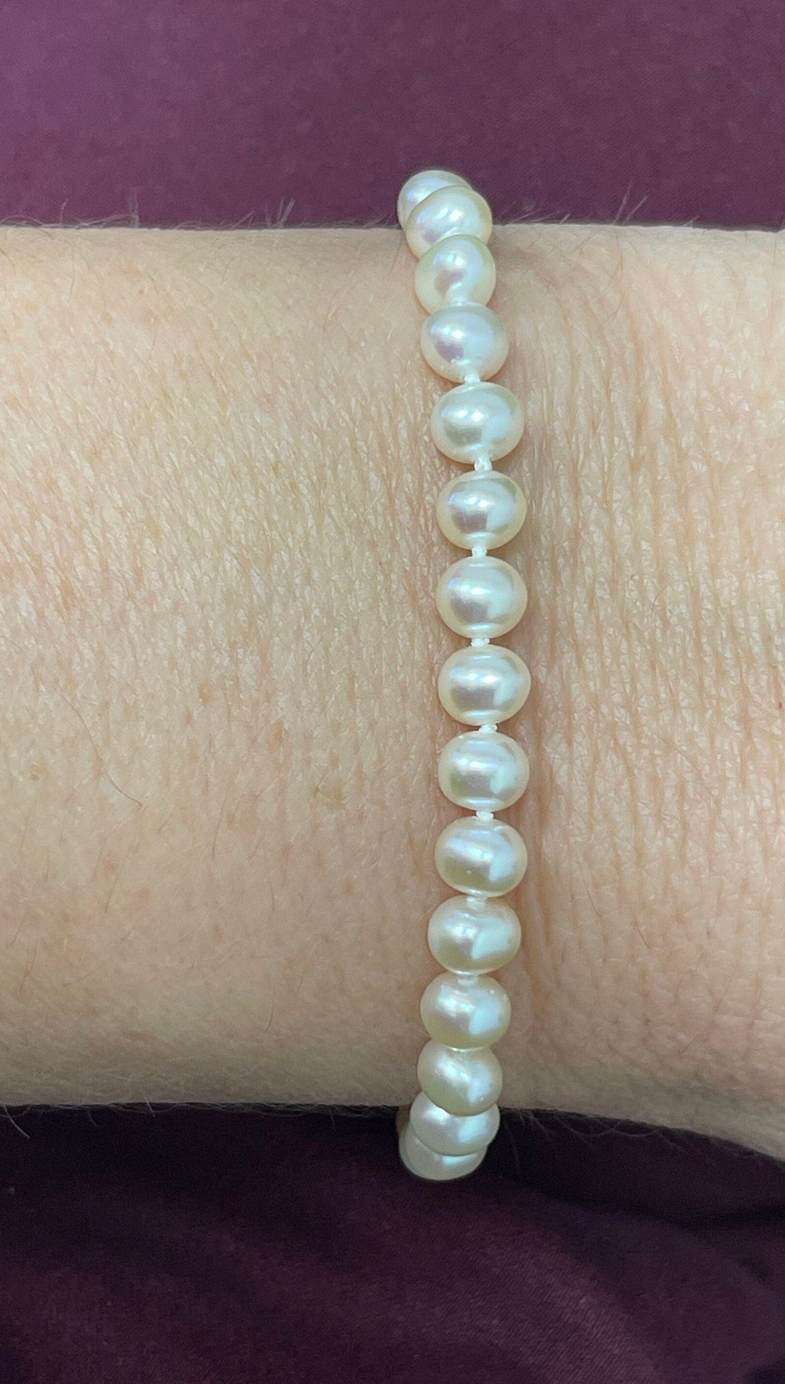 14K White Gold 9.25" Adjustable Cultured Pearl Friendship Bracelet, 4.5mm Wide, Bolo Bracelet, Real Gold Bracelet, Women